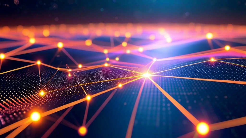 Enterprise software integration visualization, network nodes connecting